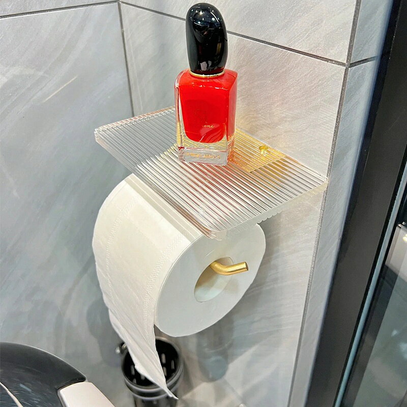 スタンダード バイ ラボの送料無料 トイレットペーパーホルダー シングル クリア 透明 かわいい おしゃれ 飾り棚 高級感 高見え ペーパーホルダー スマホ置き トイレットペーパー｜アングル2