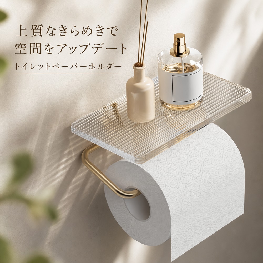 送料無料 トイレットペーパーホルダー シングル クリア 透明 かわいい おしゃれ 飾り棚 高級感 高見え ペーパーホルダー スマホ置き トイレットペーパー