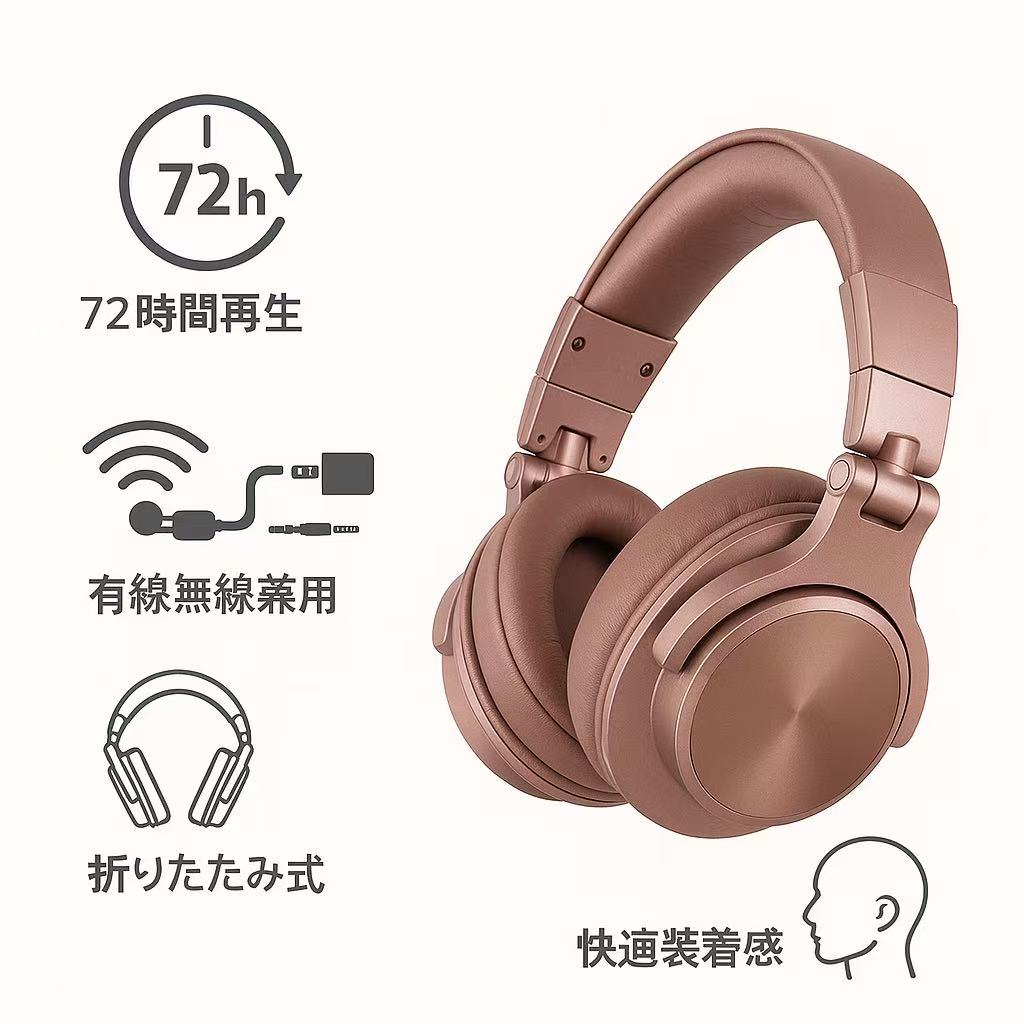 OneOdio Fusion A70 ワイヤレス＆有線 DJ ヘッドフォン 【Hi-Res対応】 ローズゴールド