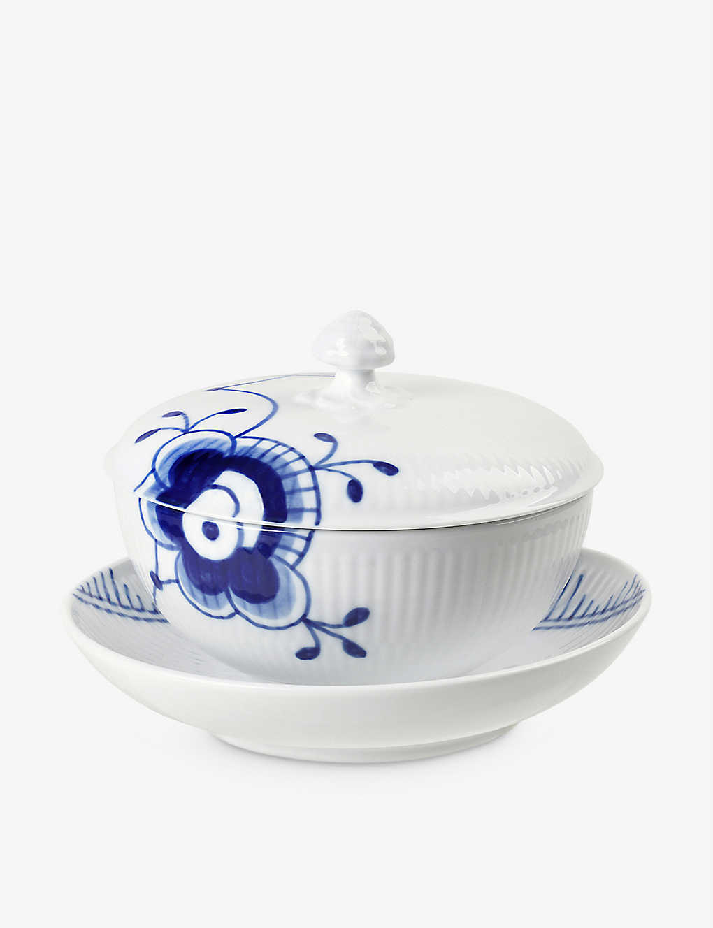 ROYAL COPENHAGEN ブルーフルーテッドメガ磁器ボウルとソーサー12.5cm Blue Fluted Mega porcelain bow..
