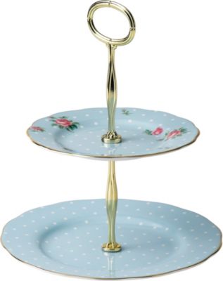 ROYAL ALBERT |J u[ re[W 2eBA[ P[L X^h Polka Blue Vintage 2-Tier Cake Stand