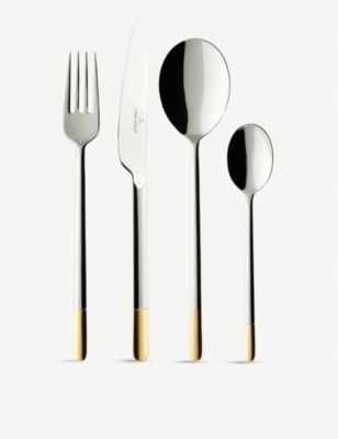 VILLEROY & BOCH  ɥץ졼ƥåɥƥ쥹 ȥ꡼ 113ԡ å Ella gold-plated stainless steel cutlery 113-piece set #silverandgold