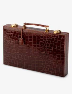 ASPINAL OF LONDON クロコエンボス レザー バックギャモン セット45cm Croc-embossed leather backgammon set 45cm #AMAZONBROWN