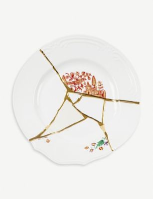 SELETTI LcM N1 |[ZC Ah 24ct S[h fBi[ v[g 27cm Kintsugi N1 porcelain and 24ct gold dinner plate 27cm