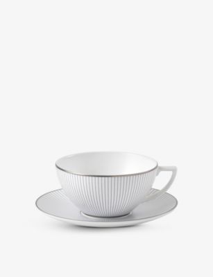 WEDGWOOD ピンストライプ ポーセレイン ティーカップ アンド ソーサー 2個セット Pinstripe porcelain teacup and saucer set of two