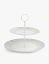 WEDGWOOD ジオプラチナ 幾何学模様 ボーンチャイナ 二段ケーキスタンド Gio Platinum geometric-pattern two-tier bone-china cake stand