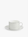 WEDGWOOD ジオプラチナム メタリック ジオメトリックパターン ボーンチャイナ ティーカップ&ソーサー Gio Platinum metallic geo...