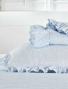 THE WHITE COMPANY カラ ストライプ リネンブレンド スーパーキング フラットシーツ Kara striped linen-blend super king flat sheet WHITE/BLUE(3)