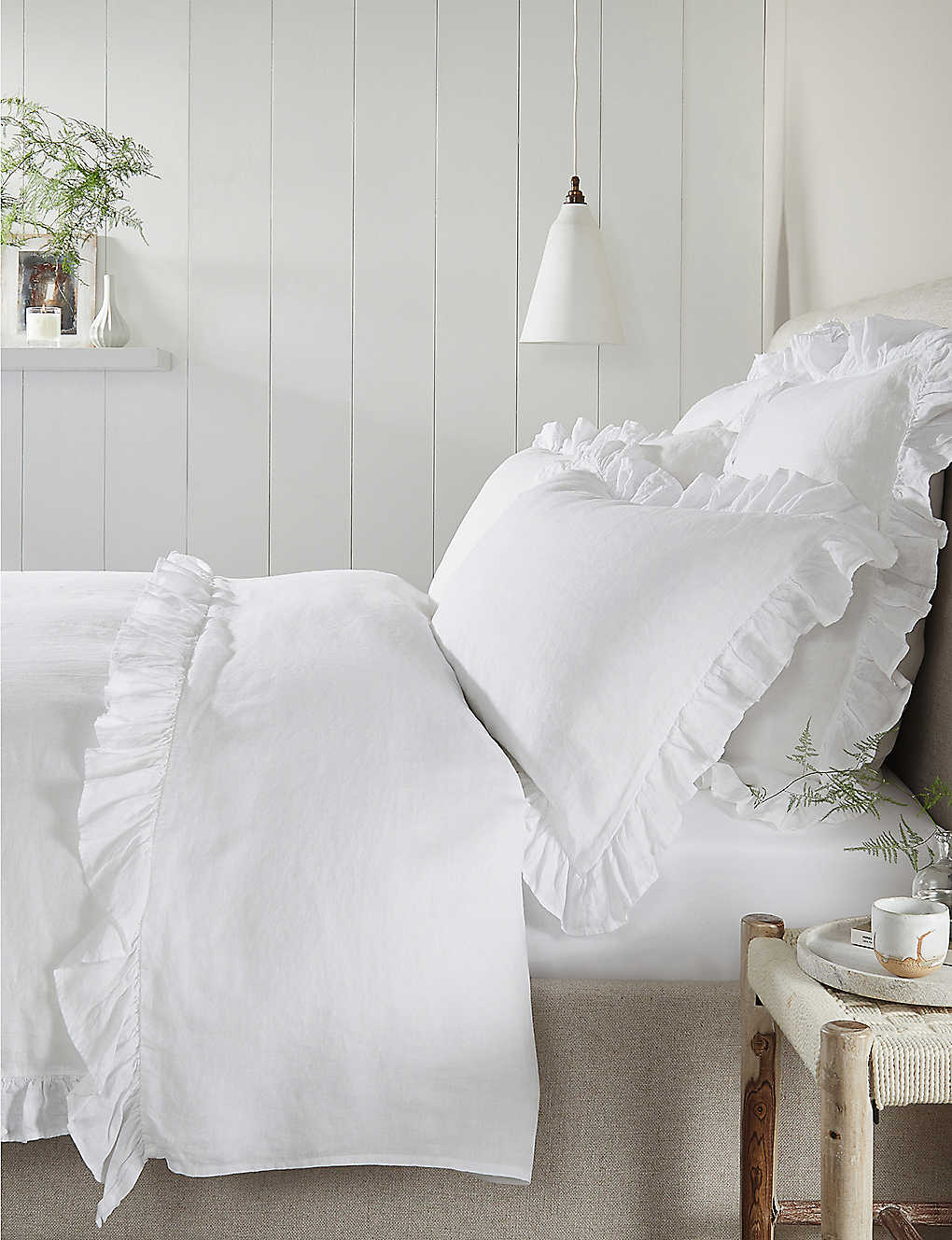 THE WHITE COMPANY カラ エンペラー リネンブレンド ディープフィテッドシーツ Kara emperor linen-blend deep fitted sheet WHITE