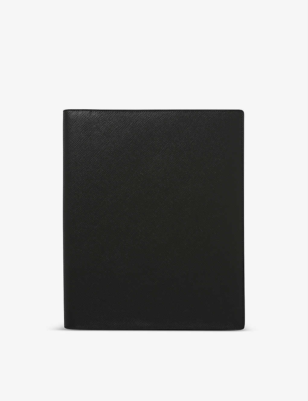 SMYTHSON パナマ グレーンドレザー A4 ライティングフォルダー 33×25.5cm Panama grained-leather A4 writing folder 33cm x 25.5cm BLACK