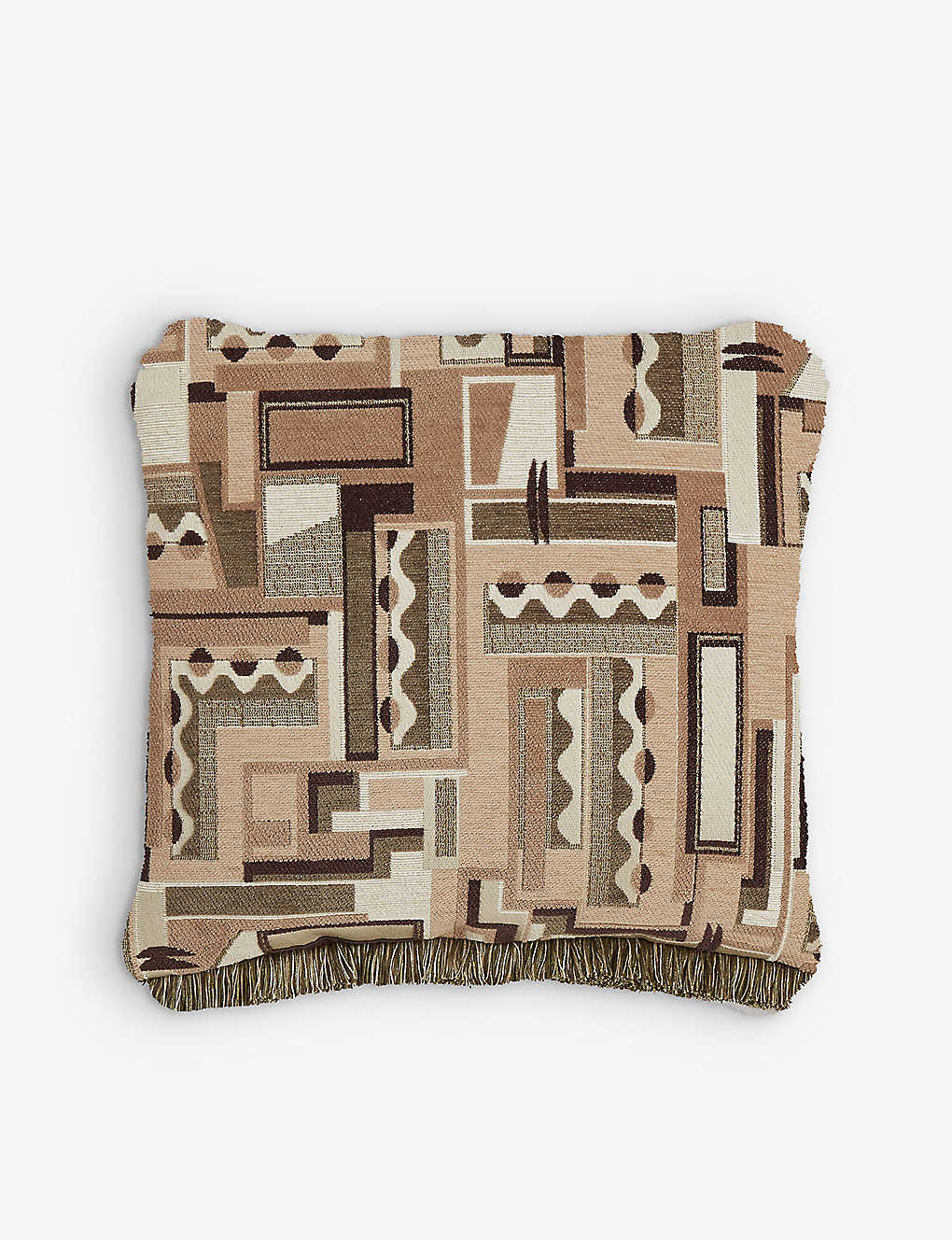 SOHO HOME Sampford ジオメトリックプリント ウーブンクッション 50×50cm Sampford geometric-print woven cushion 50cm x 50cm BROWN