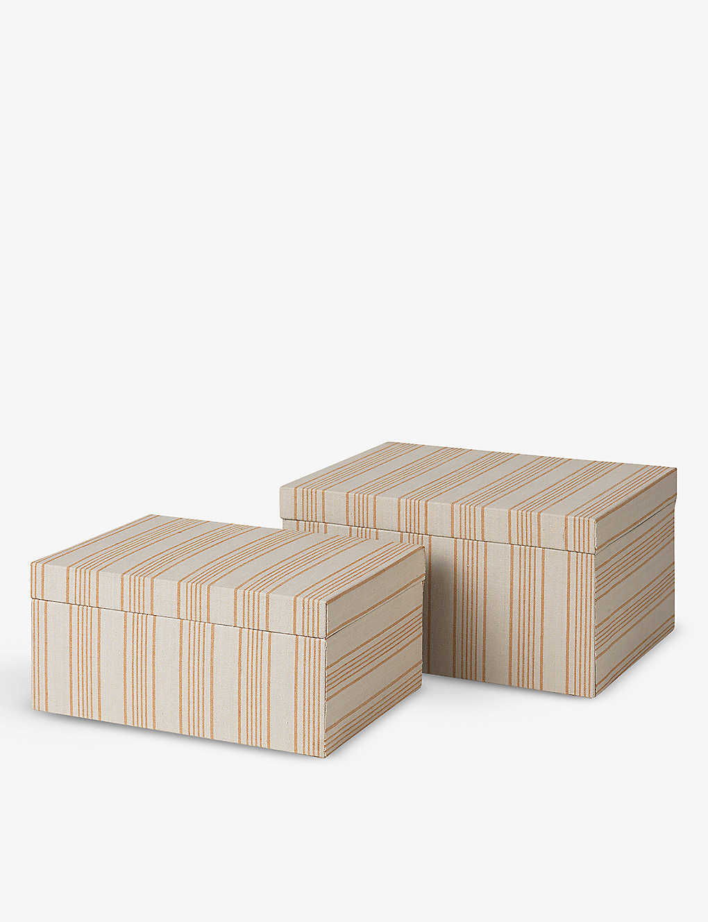 BROSTE 쥪 ȥ饤 ե֥åС ܥå 2ĥå Cleo stripe-pattern fabric-covered box set of two Brown / Light Grey