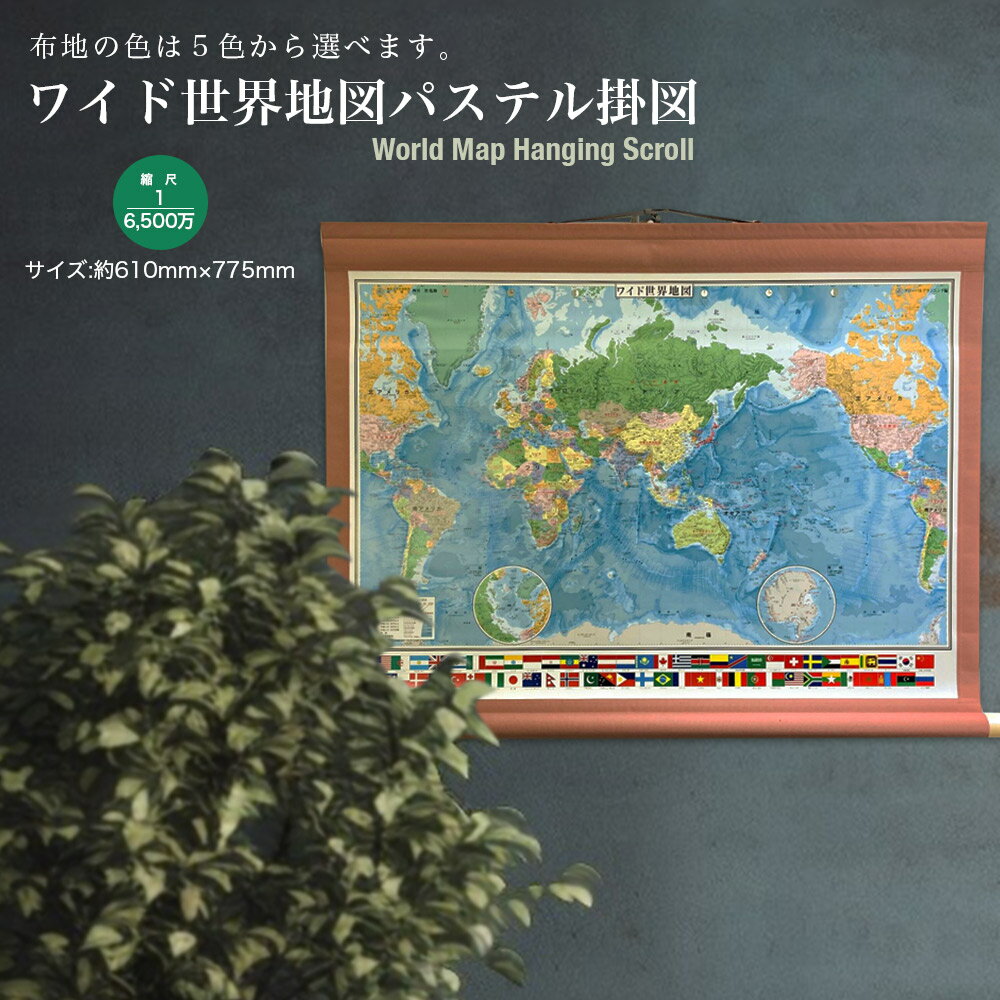 ワイド世界地図 パステル掛図 掛け軸 インテリア おしゃれ 学習 アート 知育 マップ 勉強 教材 地理 社会 自由研究 プレゼント ギフト 伝統 日本文化 入学祝い 受験 モダン 国旗