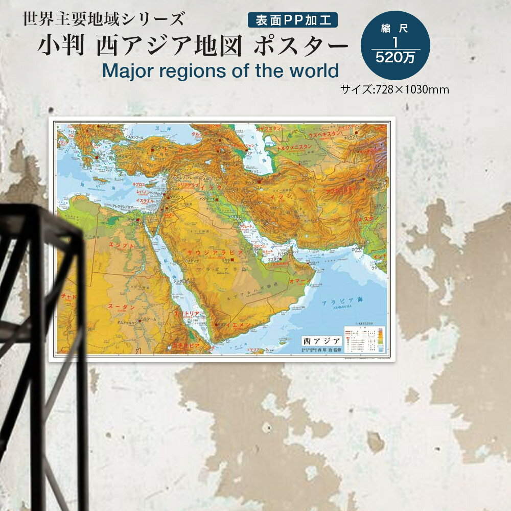 楽天グローバルプランニング小判 西アジア地図（表面PP加工）ポスター インテリア おしゃれ 学習 アート 知育 マップ 勉強 教材 地理 社会 自由研究 プレゼント ギフト