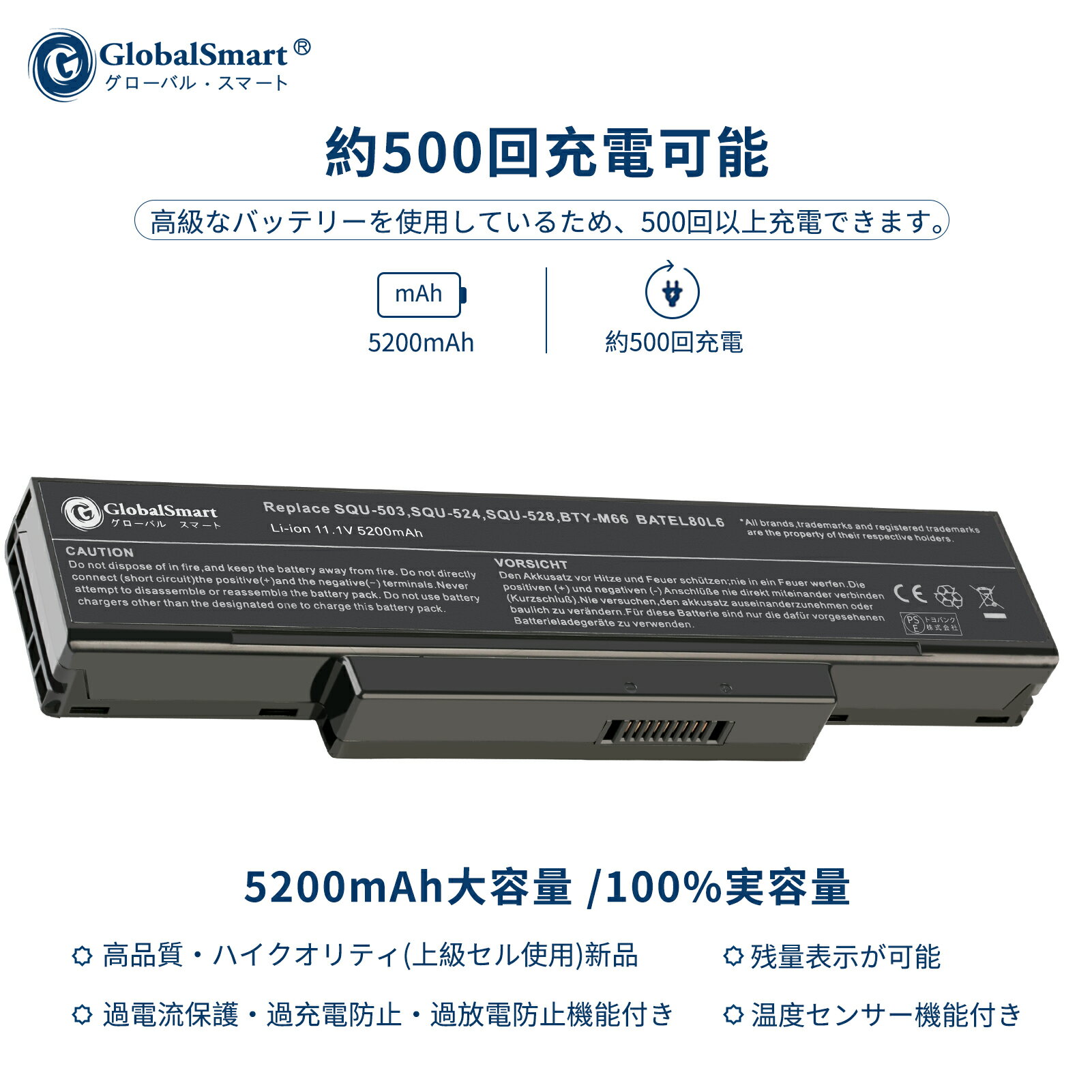 Globalsmart 新品 ASUS Asus M51 互換バッテリー【5200mAh 11.1V】対応用 1年保証 高性能 PSE認証 互換バッテリパック XDS 2