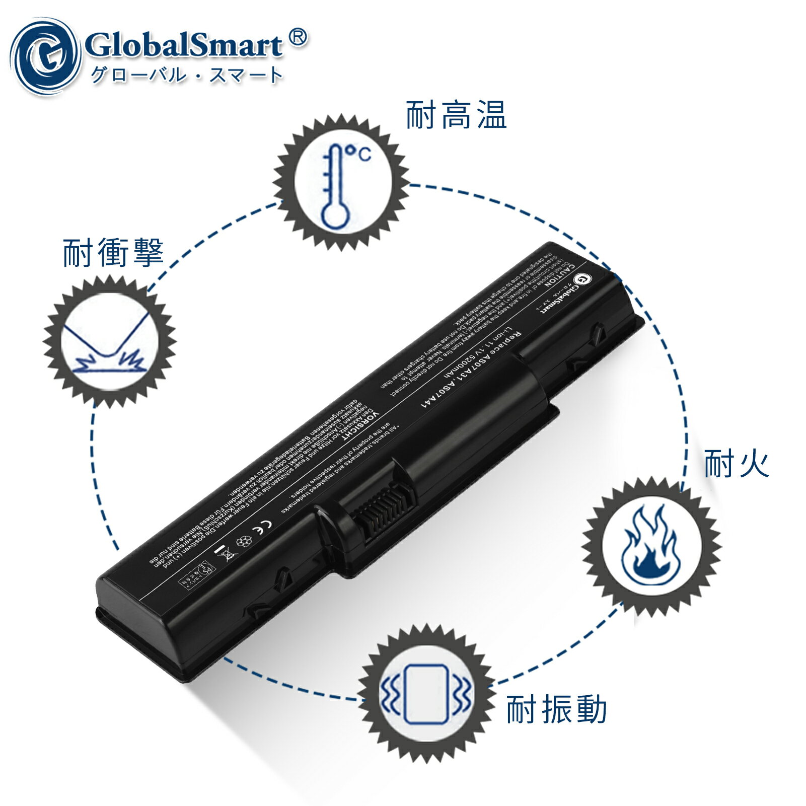 Globalsmart 新品 ACER AK.006BT.025 互換バッテリー【5200mAh 11.1V】対応用 1年保証 高性能 PSE認証 互換バッテリパック XDY 3