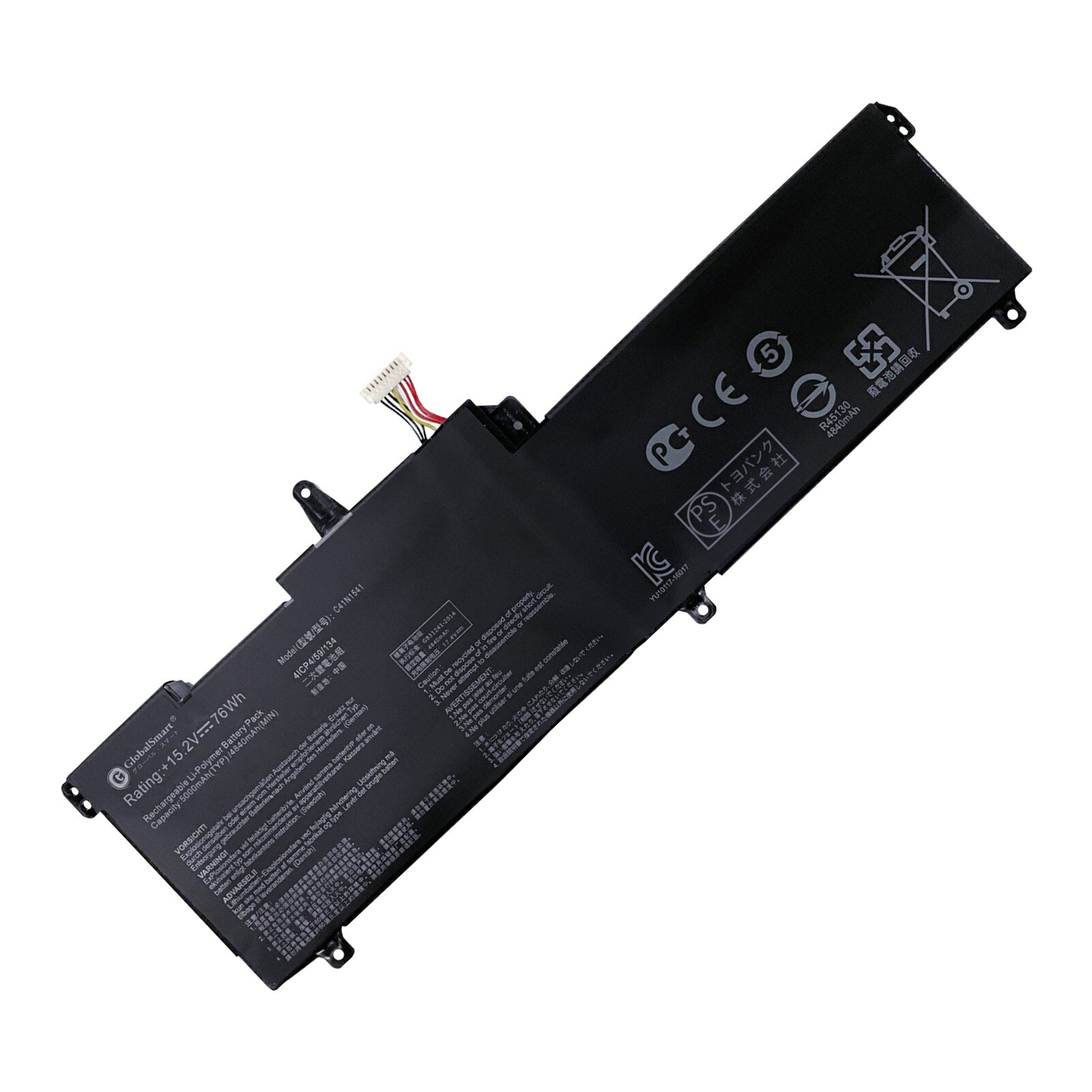 Globalsmart 新品 ASUS ROG Strix GL702ZC-GC104T 互換バッテリー【76Wh 15.2V】対応用 1年保証 高性能 PSE認証 互換バッテリパック XDY