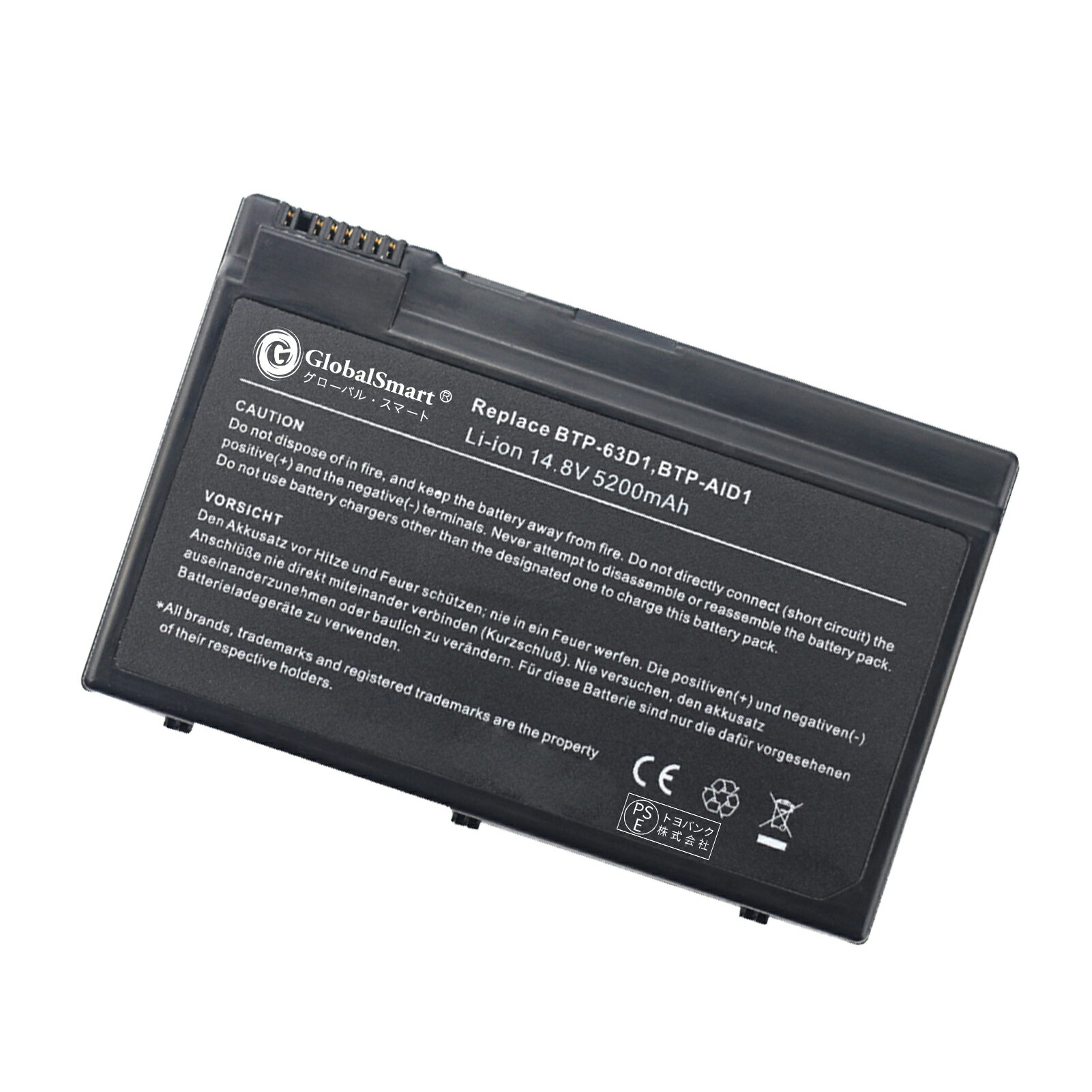 ●ブランド： ACER ●電圧： 14.8V ●容量： 5200mAh ●純正品型番(充電池コード)： 60.49Y02.001 91.49Y28.001 91.49Y28.002 BT.00403.005 BT.00803.007 BT.00804.007 BT.00805.002 BT.T2803.001 BT.T8603.001 BTP-63D1 BTP-96H1 BTP-98H1 BTP-AFD1 BTP-AGD1 BTP-AHD1 BTP-AID1 LC.BTP01.005 LC.BTP01.009 LC.BTP01.020 ●対応機種： Aspire 3020 Aspire 3020LMi Aspire 3020WLMi Aspire 3021WLMi Aspire 3022LMi Aspire 3022WLM Aspire 3022WLMi Aspire 3023LMi Aspire 3023WLM Aspire 3023WLMi Aspire 3025WLM Aspire 3025WLMi Aspire 3610 Series Aspire 3610WLMi Aspire 3612LC Aspire 3612LCi Aspire 3613LC Aspire 3613LCi Aspire 3613NWLCi Aspire 3613WLCi Aspire 3613WLMi Aspire 3614WLMi Aspire 5020 Aspire 5020LCi Aspire 5020LMi Aspire 5021LCi Aspire 5021LMi Aspire 5021NWLCi Aspire 5021WLCi Aspire 5021WLM Aspire 5021WLMi Aspire 5022NWLMi Aspire 5022WLM Aspire 5022WLMi Aspire 5023WLMi Aspire 5024LMi Aspire 5024WLCi Aspire 5024WLM Aspire 5024WLMi Aspire 5025WLMi Extensa 2600 Series TravelMate 2410 Series TravelMate 2410WLMi TravelMate 2412LC TravelMate 2412LCi TravelMate 2412LM TravelMate 2412LMi TravelMate 2412NLC TravelMate 2412NLM TravelMate 2413LC TravelMate 2413LCi TravelMate 2413LM TravelMate 2413LMi TravelMate 2413NLC TravelMate 2413NLCi TravelMate 2413NLM TravelMate 2413NLMi TravelMate 2413NWLCi TravelMate 2413NWLM TravelMate 2413NWLMi TravelMate 2413WLC TravelMate 2413WLCi TravelMate 2413WLM TravelMate 2413WLMi TravelMate 2414LMi TravelMate 2414WLM TravelMate 2414WLMi TravelMate 2419LCi TravelMate 2419NLCi TravelMate 4400LCi TravelMate 4400LMi TravelMate 4400 Series ●メーカー型番： LBACE63D1XXBK08-AAJ-XDYGS ●PSEマークの種類： PSE ●届け出事業者名： トヨバンク株式会社 ※この商品は互換用バッテリーです。 注意点： ●同じ性能で金額の異なる商品がございますが、製造元部品が異なるためであり、性能には一切違いはありません。ご安心ください。 ●製造年月及び製品の世代更新でpse申告業者も変わっています。今届け出事業者は以下となります：トヨバンク株式会社、株式会社成洋、株式会社神州。もしくは、白/黒(PSE認証マークは別の箇所にシールで添付)の2色を区別している。品質的には問題ございませんので、ご安心ください。 ●多店舗で同時に販売するため、商品が一時的に欠品となる場合がございます。他の契約倉庫から出荷の手配を依頼することになり、発送日がまだ未確定で、ハッキリとご案内できませんので、弊社の出荷予定時間を参考にしてください。 ●当店でご購入された商品は、日本国内からお客様のもとへ直送されます。 ●一部商品は国内の提携先倉庫から配送されます。 ●個人輸入される商品は、全てご注文者自身の「個人使用?個人消費」が前提となりますので、ご注文された商品を第三者へ譲渡?転売することは法律で禁止されております。 ●国内配送の商品は国内でのお買い物と同じく消費税が発生いたします。 ●日付指定がなければ最短で出荷します。 ●本体機種の型番と純正バッテリーの型番は両方が一致していない場合、使用できない可能性があります。 ●ご購入前に、何かご不明点やご希望などございましたら、どうぞお気軽にお問合せ下さいませ。