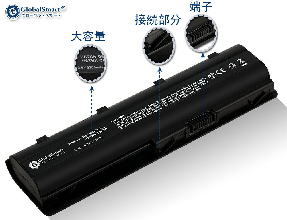 新品 HP HSTNN-Q50C 大容量互換バッテリパック【5200mAh 10.8V】対応用 1年保証 高性能 PSE認証 互換バッテリー【GlobalSmart】【日本国内倉庫発送】【送料無料】LG23EQ 2