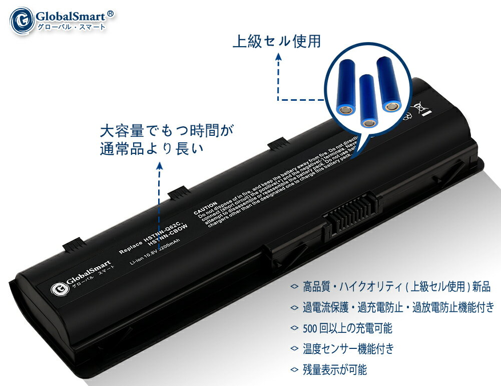 【1年保証保証書付】HP G56 WIR 交換用内蔵バッテリー 5200mAh 10.8V 互換バッテリー PSE認証済製品 3