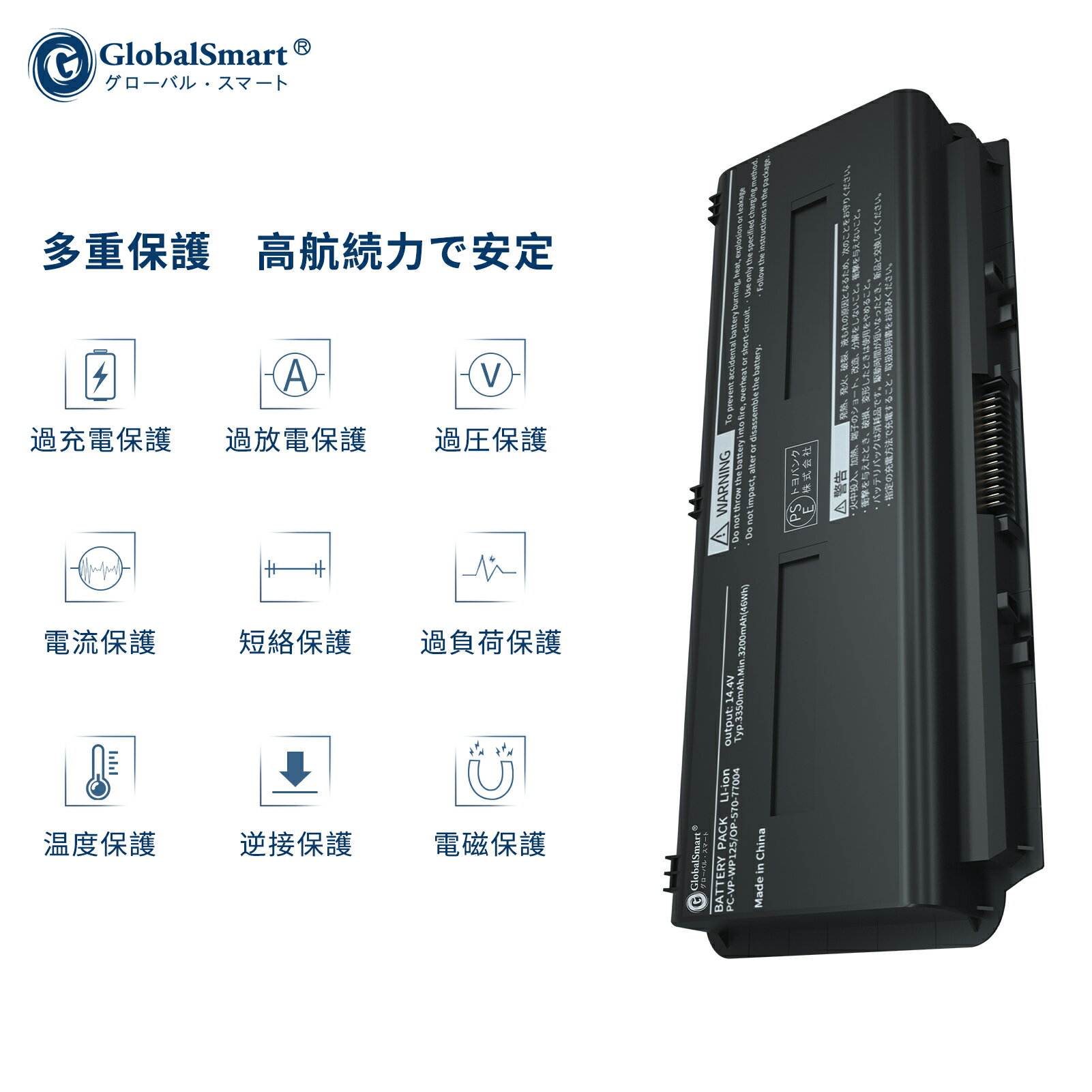 【1年保証】GlobalSmart 新品 NEC PC-VP-WP125 WP125 LaVie 交換バッテリー【14.4V 3350mAh】PC-LL750FS6W 対応用 WGY 高性能 PSE認証 互換バッテリー 3