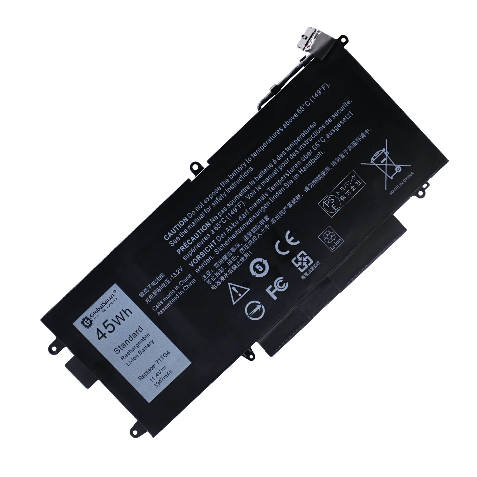 【1年保証】Dell 71TG4 対応用 電池パック【3947mAh 11.4V】GlobalSmart Latitude 12 5289,Latitude 7390 2-in-1,Latitude E5289,Latitude L3180,N003L7390-C-D1606FTCN,N012L7390-C-D1706FTCN 高性能 交換バッテリー PSE認証済み