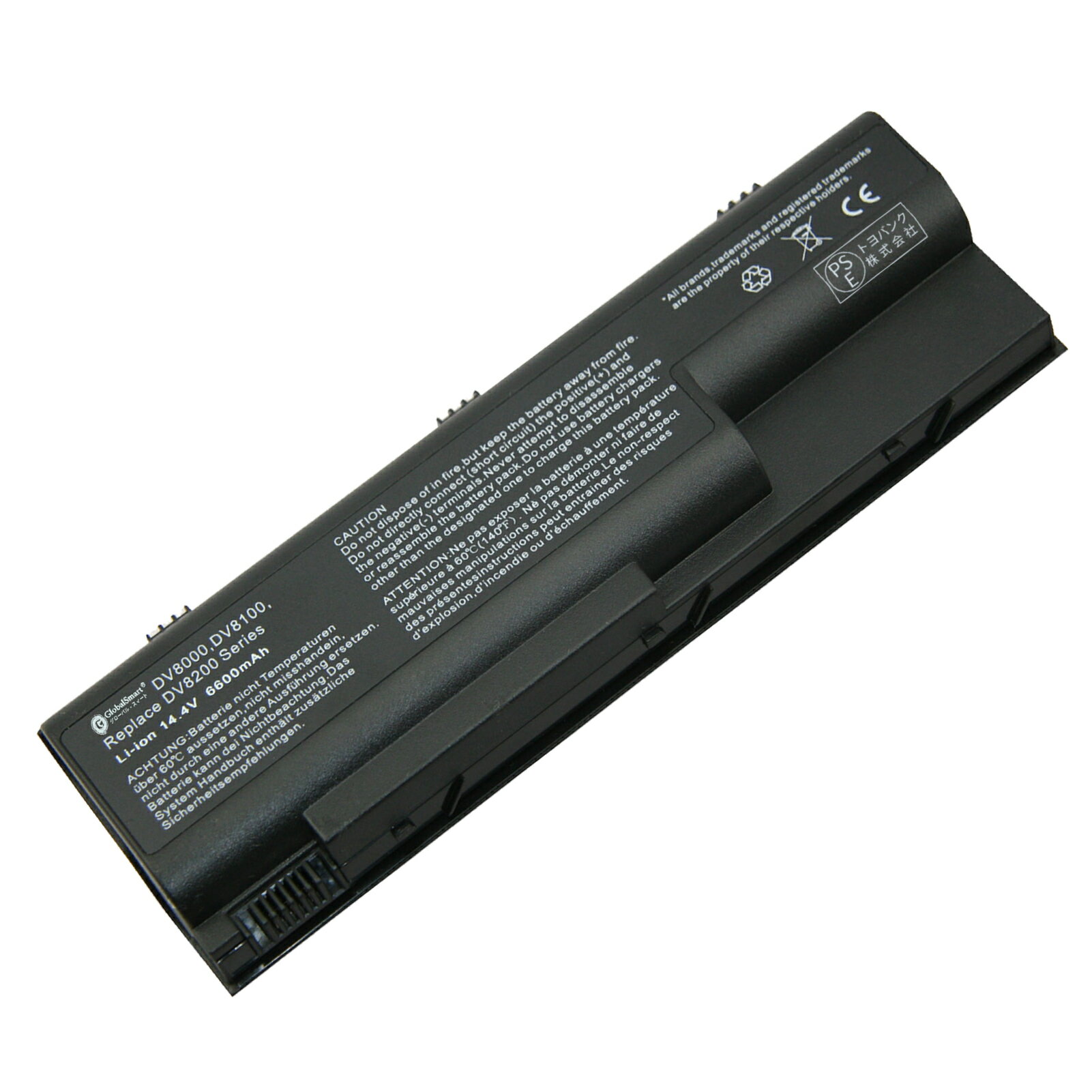 Globalsmart 新品 HP Pavilion dv8135nr 大容量互換バッテリパック【6600mAh 14.4V】対応用 1年保証 高性能 PSE認証 互換バッテリー