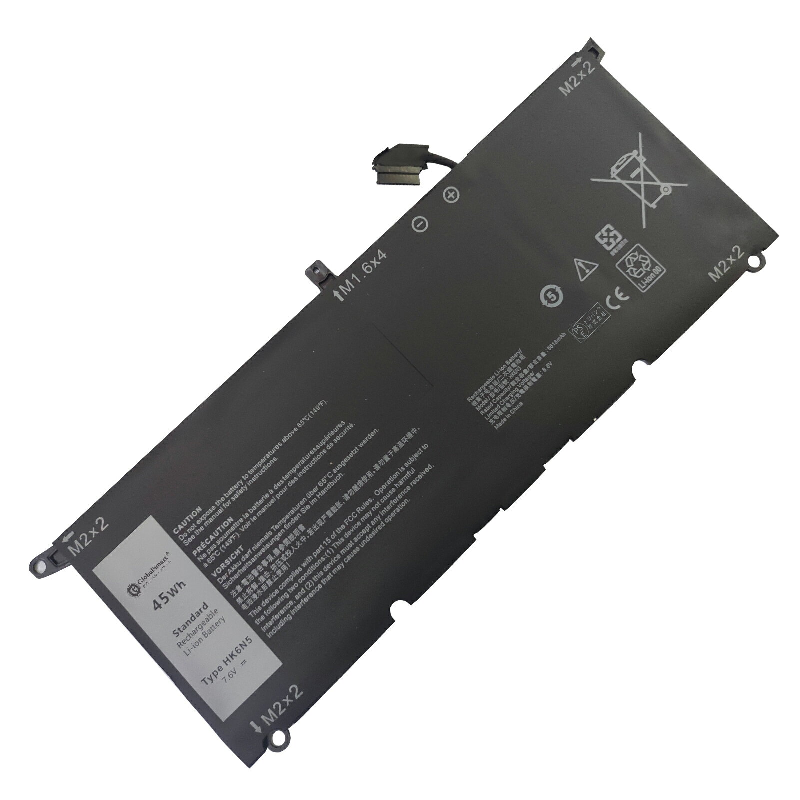 Globalsmart 新品 DELL XPS13 9370 大容量互換バッテリパック【45Wh 7.6V】対応用 1年保証 高性能 PSE認証 互換バッテリー