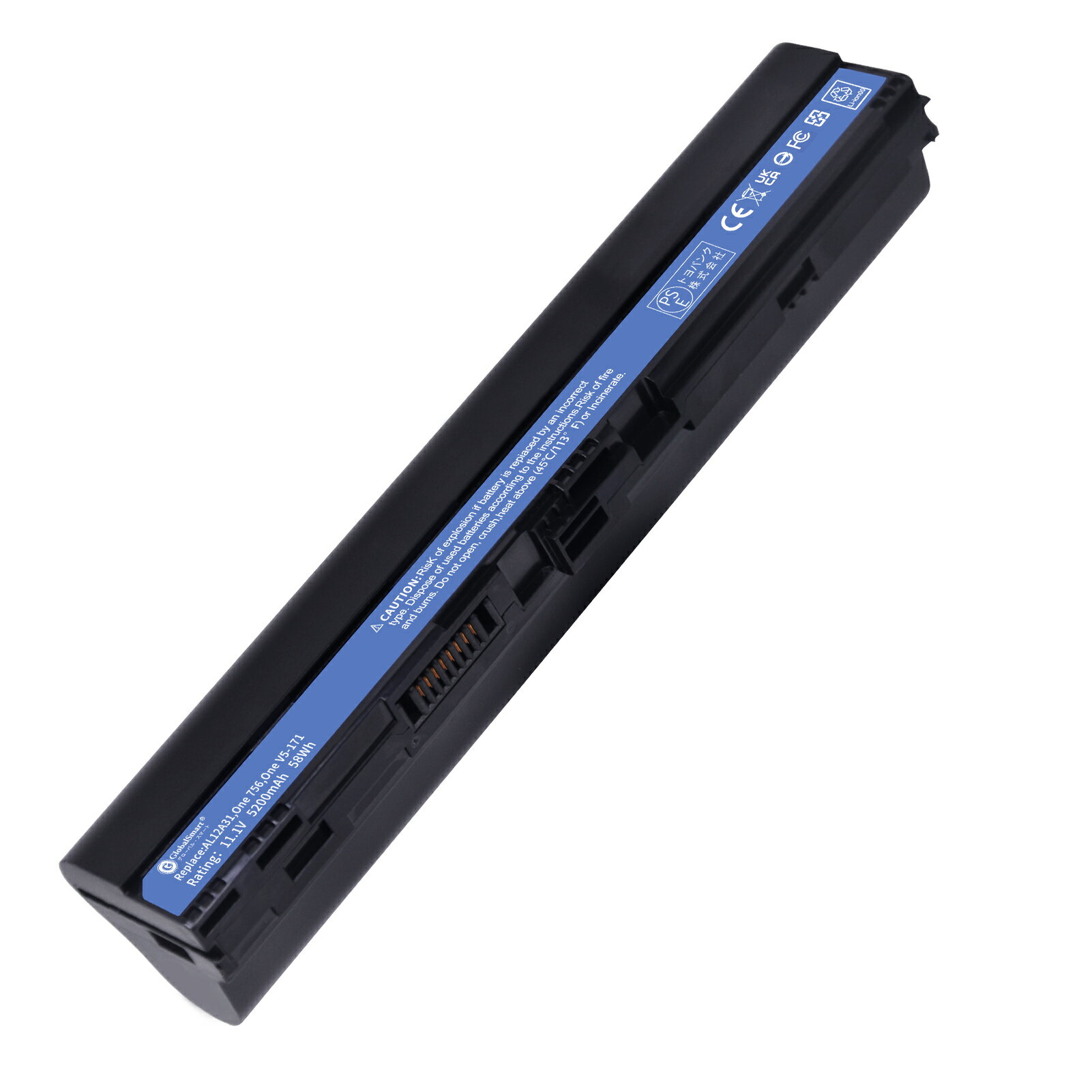 【新品】ACER Aspire One 756 v5-171 ブラック【5200mAh 11.1V】AL12A31/B113-M Series C7高性能　ノートPC 互換バッテリー PSE認証済【Globalsmart】【日本国内倉庫発送】【送料無料】