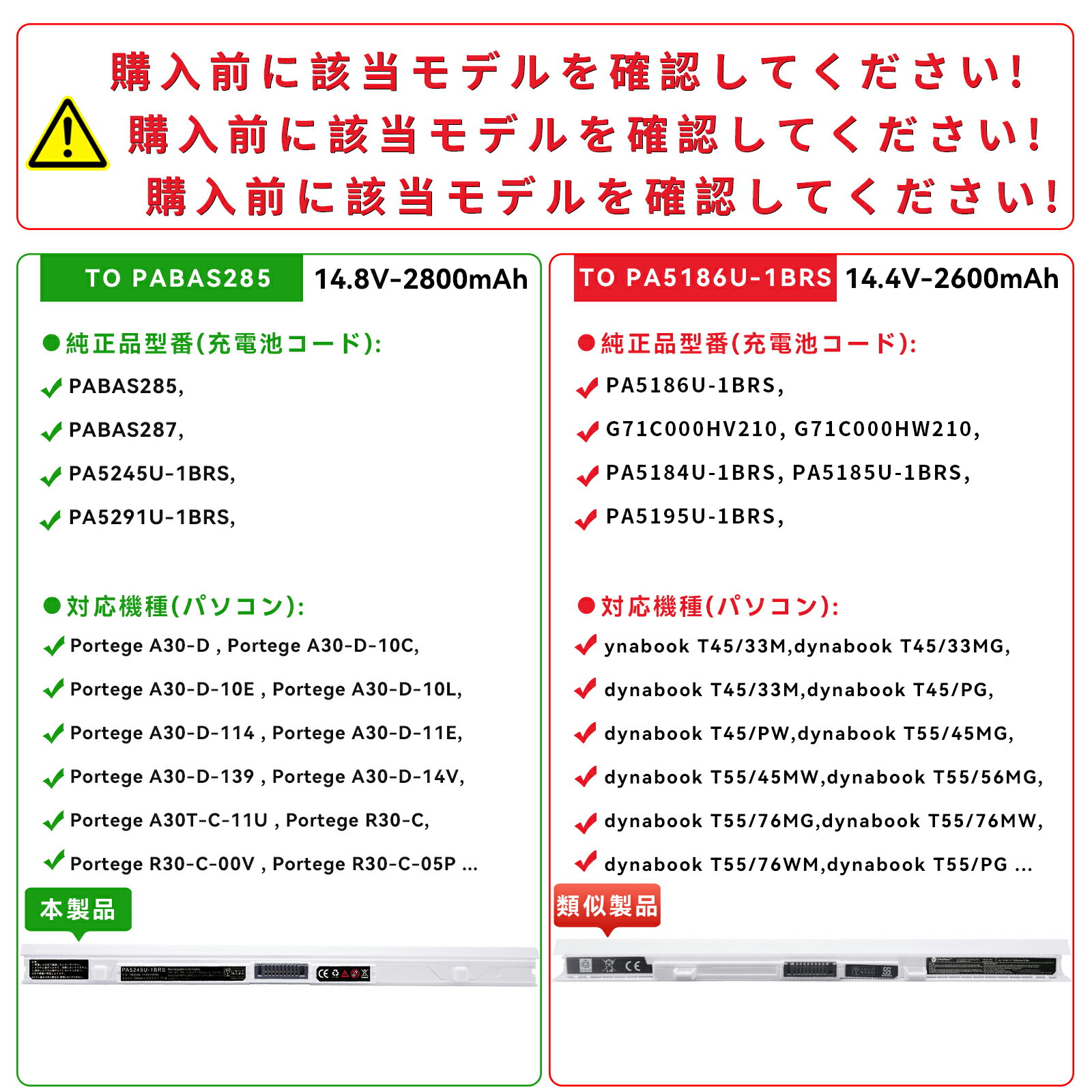 【新品 1年保証】東芝 PABAS285、PABAS287、 PA5245U-1BRS、Portege A30-C PA5291U-1BRS 互換バッテリパック【14.8V 2800mAh】Portege A30-C-149 互換バッテリー 【GlobalSmart】【送料無料】 3