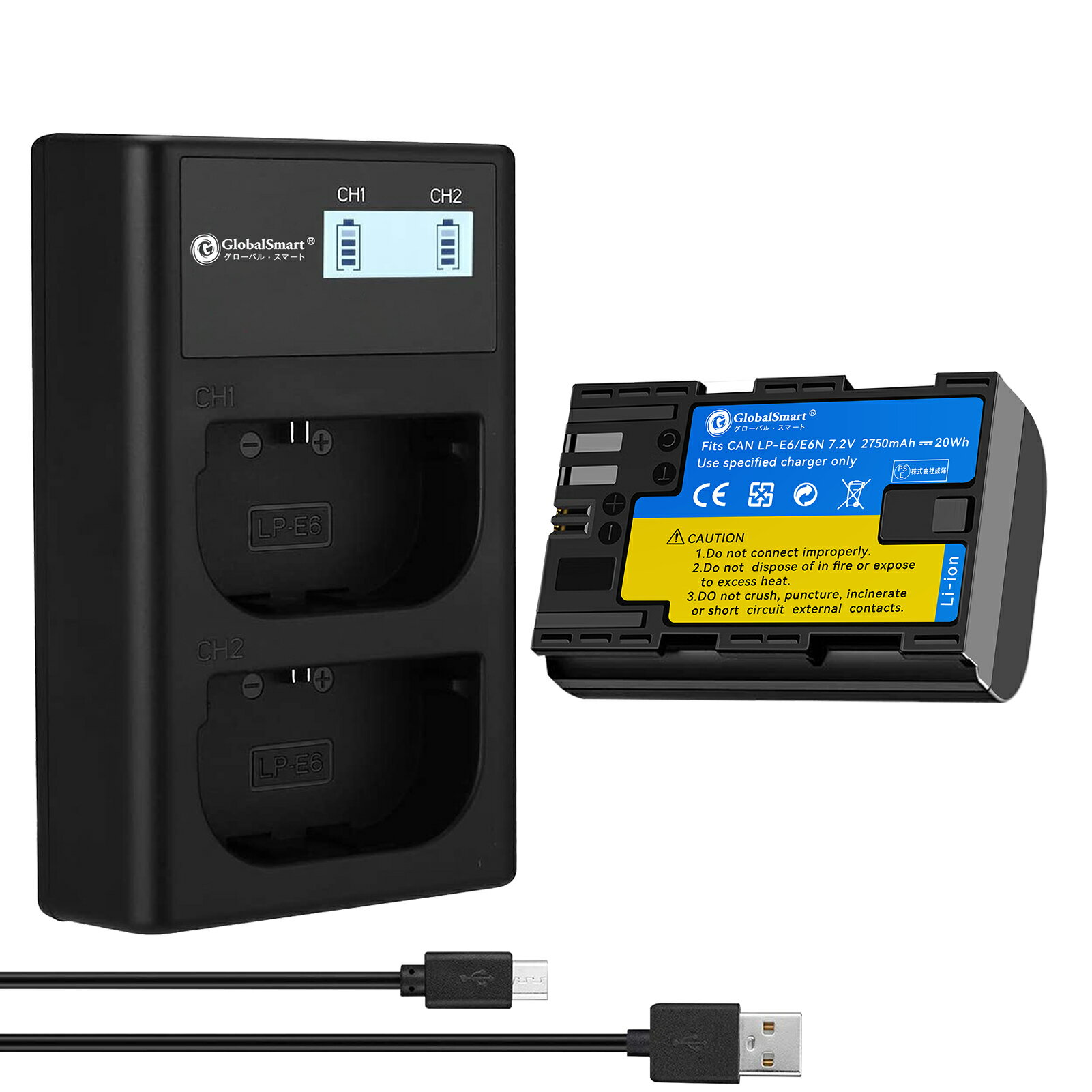 USBŴ1ġGlobalsmart CANON LP-E6 б ǽߴ Хåƥ꡼2700mAh 7.2VLP-E6 / LP-E6N / LP-E6NH/EOS R / R6 / 90D / 5D Mark IV б PSEǧ 1ǯݾ 㡼֥Хåƥ꡼ ...