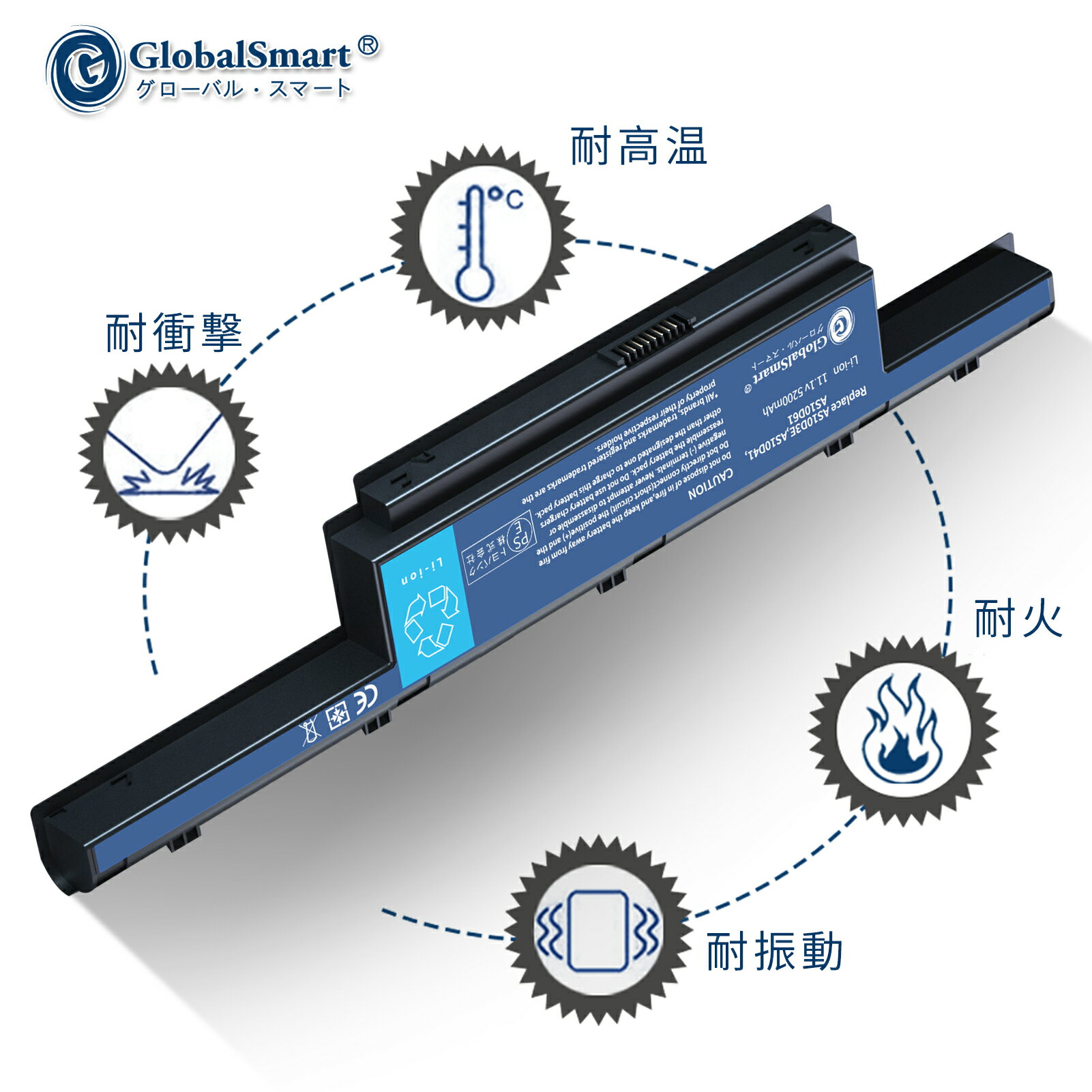 Globalsmart 新品 ACER Aspire 4252G 互換バッテリー【5200mAh 11.1V】対応用 1年保証 高性能 PSE認証 互換バッテリパック XDR 3