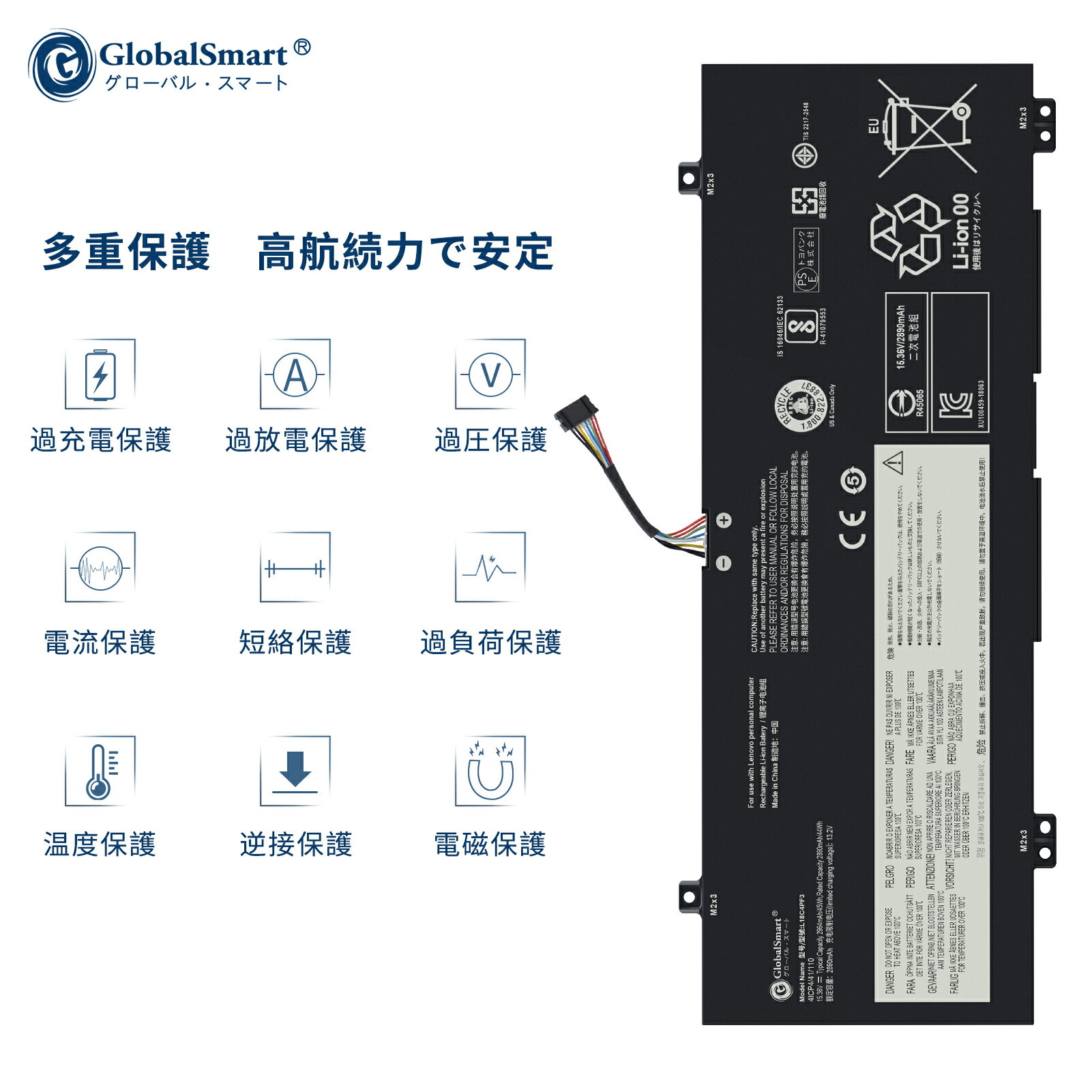 Globalsmart 新品 LENOVO L18C4PF4 互換バッテリー【2964mAh 15.36V】対応用 1年保証 高性能 PSE認証 互換バッテリパック XDR 3