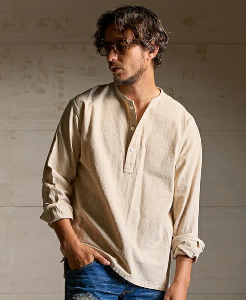 《wjk》sleeping shirt / uneven yarn cotton（4886co23） ナチュラル色SALE 定価35,200円→24,640円【後払決済不可】