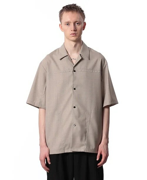 楽天GLOBAL STORE《VEIN》ヴェインHIGH TWIST WO TROPICAL RESIZE OPEN COLLAR S/S SHIRT（VS41-311）BEIGE/BLACK色SALE 定価35,200円→24,640円【後払決済不可】