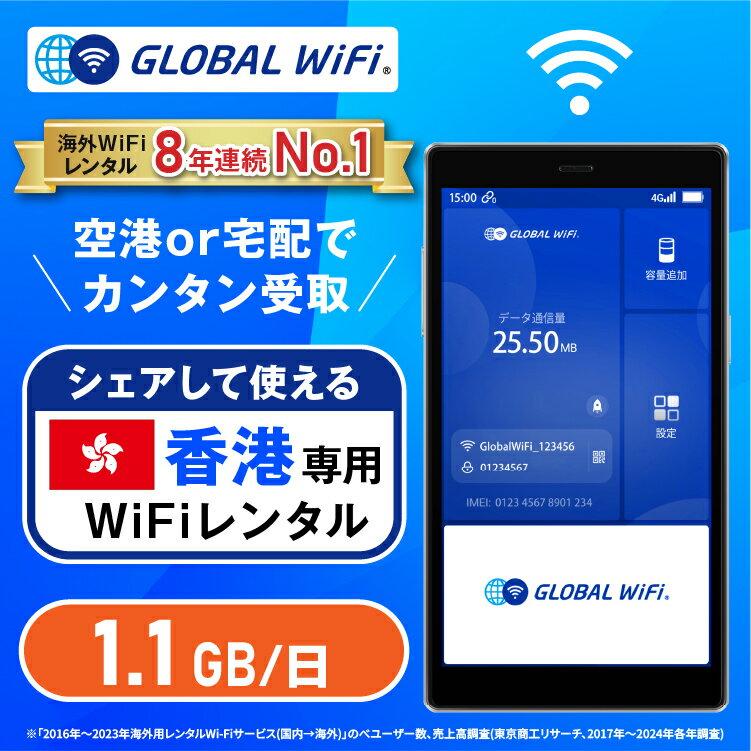 香港専用 WiFi レンタル 1日あたり1.1GB 4G LTE 海外 WiFi ルーター 送料無料 空港受取 pocket wifi wi-fi ポケットwifi ワイファイ globalwifi グローバルwifi eSIM