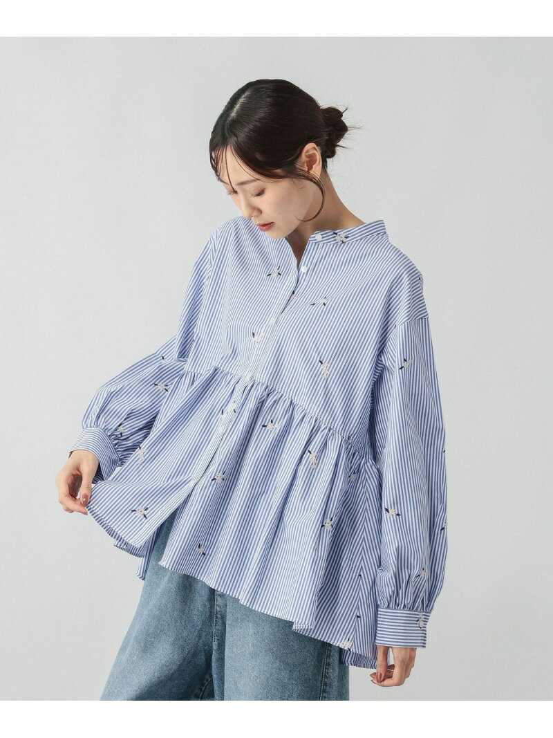 刺しゅうペプラムブラウス/1074245 GLOBAL WORK グローバルワーク トップス シャツ・ブラウス ブルー ベージュ【送料無料】[Rakuten Fashion] globalwork-10024274 GLOBAL WORK/グローバルワーク サンプル画像3