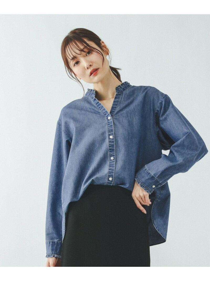 365日マイスタイルフリルブラウス/601193 GLOBAL WORK グローバルワーク トップス シャツ・ブラウス ブルー ホワイト[Rakuten Fashion]