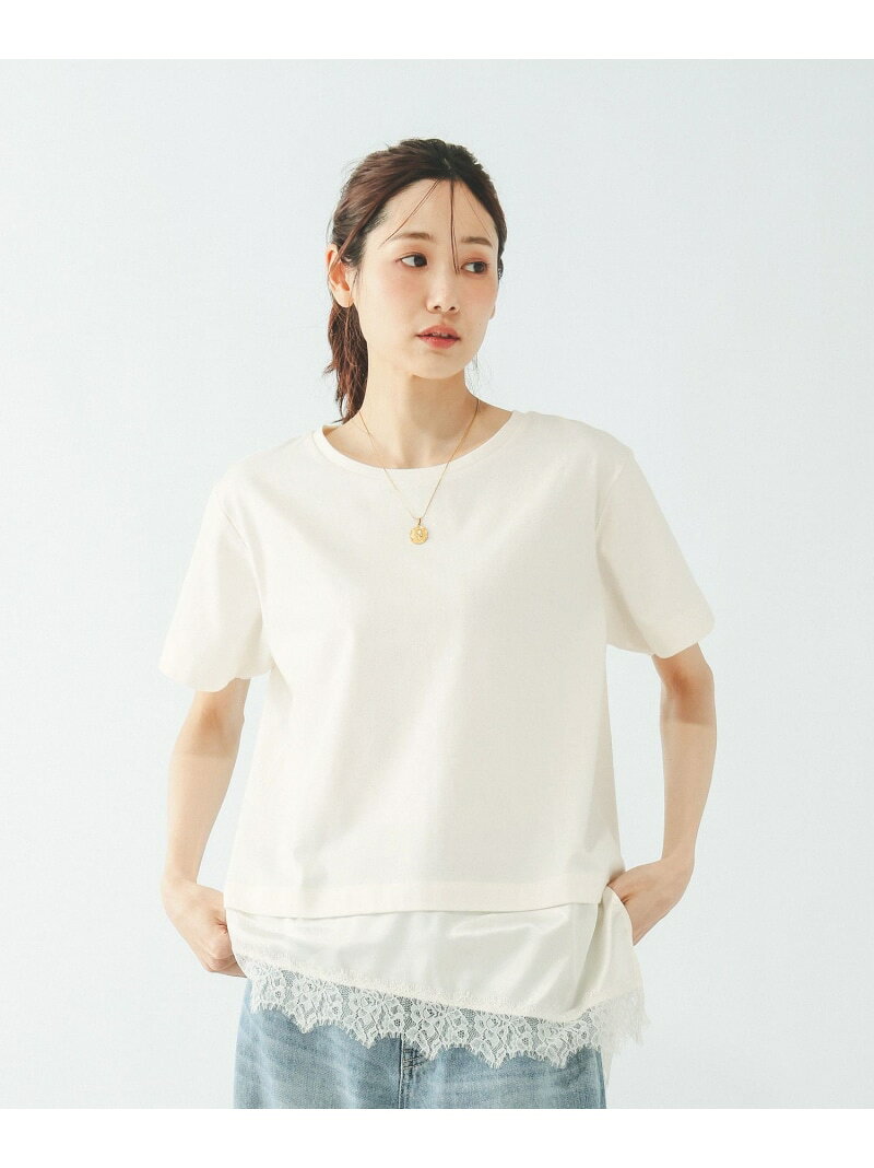 フェイクアシメヘムレースTシャツ/759899 GLOBAL WORK グローバルワーク トップス カットソー・Tシャツ ホワイト ベージュ ブラック[Rakuten Fashion] globalwork-10023640 GLOBAL WORK/グローバルワーク サンプル画像2