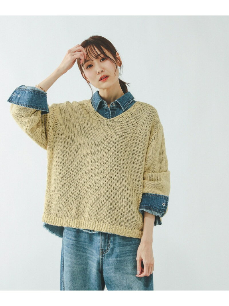 乐天商城 - 【SALE／40%OFF】リネンコットンMIXVネックプルオーバー長袖/636123 GLOBAL WORK グローバルワーク トップス ニット イエロー ベージュ ブラウン グレー【RBA_E】[Rakuten Fashion]