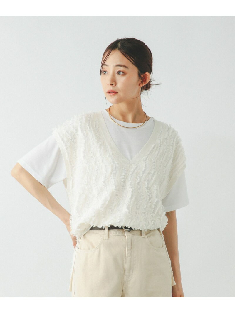 【SALE／50%OFF】シアーフリンジベスト*半袖T/492462 GLOBAL WORK グローバルワーク トップス カットソー・Tシャツ ホワイト ブラック【RBA_E】[Rakuten Fashion] globalwork-10021217 GLOBAL WORK/グローバルワーク サンプル画像2