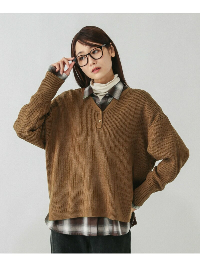 【SALE／52%OFF】毛玉になりにくいキーネック/579675 GLOBAL WORK グローバルワーク トップス ニット ネイビー【RBA_E】[Rakuten Fashion] globalwork-10022228 GLOBAL WORK/グローバルワーク サンプル画像2