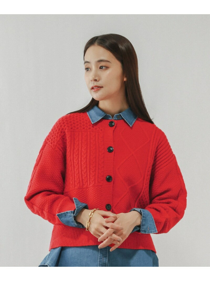 樂天商城 - 【SALE／40%OFF】パッチワーク風ケーブルカーディガン/608406 GLOBAL WORK グローバルワーク トップス カーディガン レッド グレー ネイビー【RBA_E】[Rakuten Fashion]