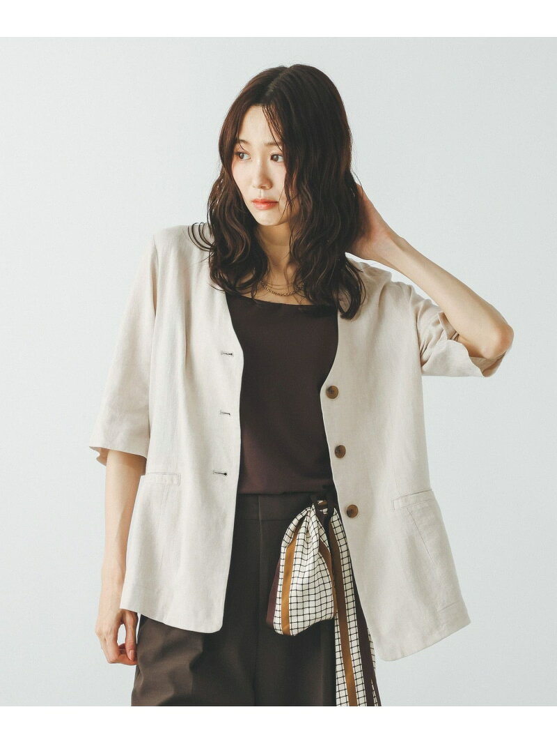 【SALE／50%OFF】リネンレーヨンノーカラージャケット半袖/632435 GLOBAL WORK グローバルワーク ジャケット・アウター ノーカラージャケット ベージュ グレー ブラウン【RBA_E】[Rakuten Fashion] globalwork-10023671 GLOBAL WORK/グローバルワーク サンプル画像2