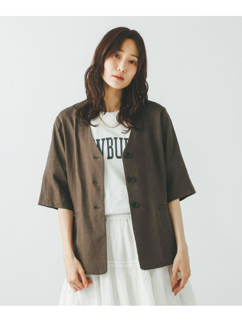 【SALE／50%OFF】リネンレーヨンノーカラージャケット半袖/632435 GLOBAL WORK グローバルワーク ジャケット・アウター ノーカラージャケット ベージュ グレー ブラウン【RBA_E】[Rakuten Fashion] globalwork-10023671 GLOBAL WORK/グローバルワーク サンプル画像3