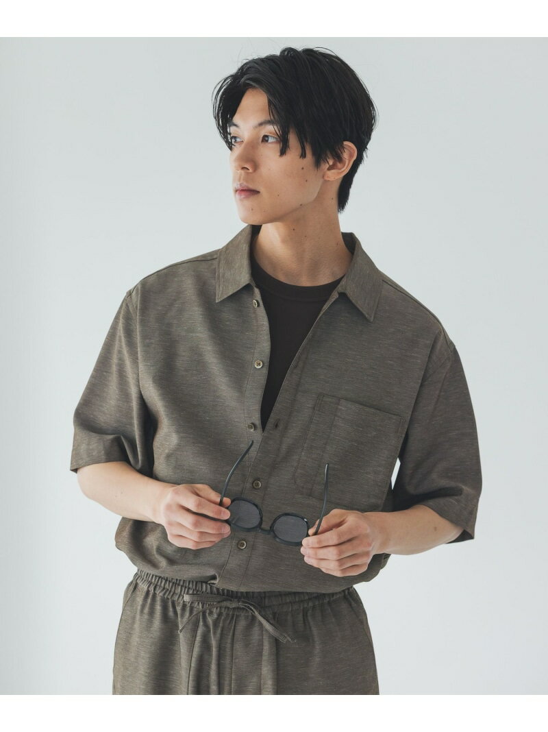 リネンブレンドシャツ/半袖/一部店舗限定/732032 GLOBAL WORK グローバルワーク トップス シャツ・ブラウス ブラック ブラウン【送料無料】[Rakuten Fashion]