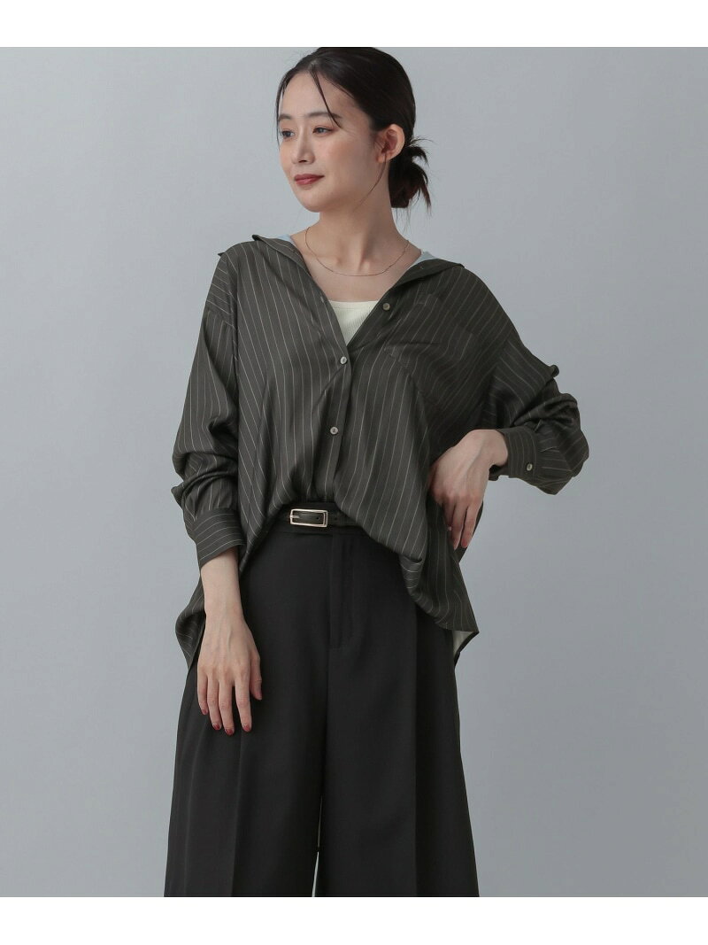 MATINEE LINE/トロミサテンシャツ長袖/873325 GLOBAL WORK グローバルワーク トップス シャツ・ブラウス ブラック グレー ワインレッド