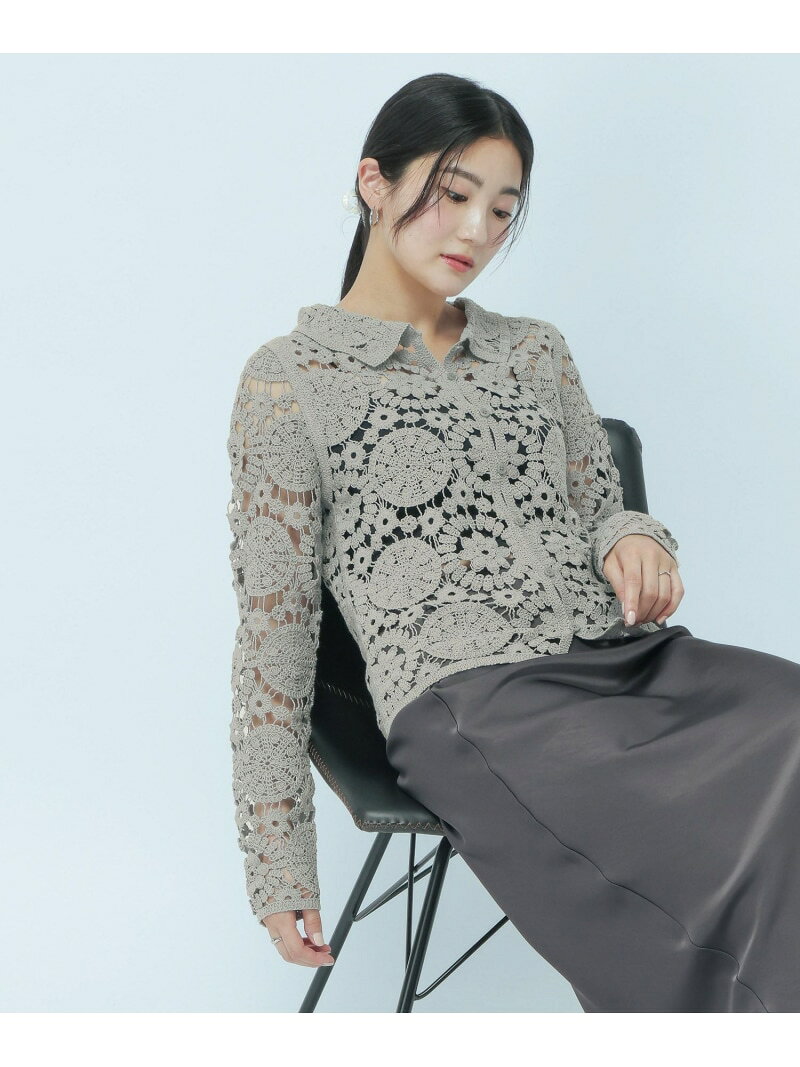 【SALE／30%OFF】鍵編み風レースシャツ/WEB限定/663584 GLOBAL WORK グローバルワーク トップス シャツ・ブラウス グレー ホワイト【RBA_E】【送料無料】[Rakuten Fashion] globalwork-10023227 GLOBAL WORK/グローバルワーク サンプル画像2