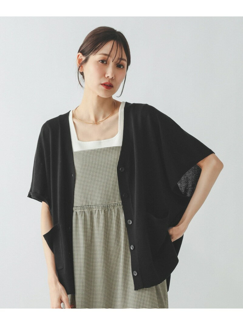 V-Neck - リネン混ニットVネックカーディガン半袖/147722 GLOBAL WORK グローバルワーク トップス ニット ブラック グレー ホワイト ブラウン【先行予約】*【送料無料】[Rakuten Fashion]