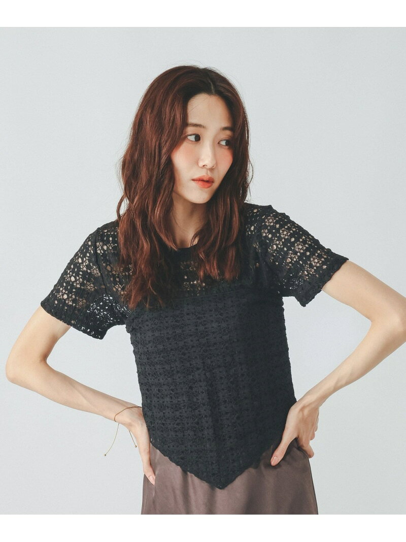 シャーリングレース半袖プルオーバー/901404 GLOBAL WORK グローバルワーク トップス カットソー・Tシャツ ブルー ブラック ホワイト[Rakuten Fashion] globalwork-10023797 GLOBAL WORK/グローバルワーク サンプル画像2